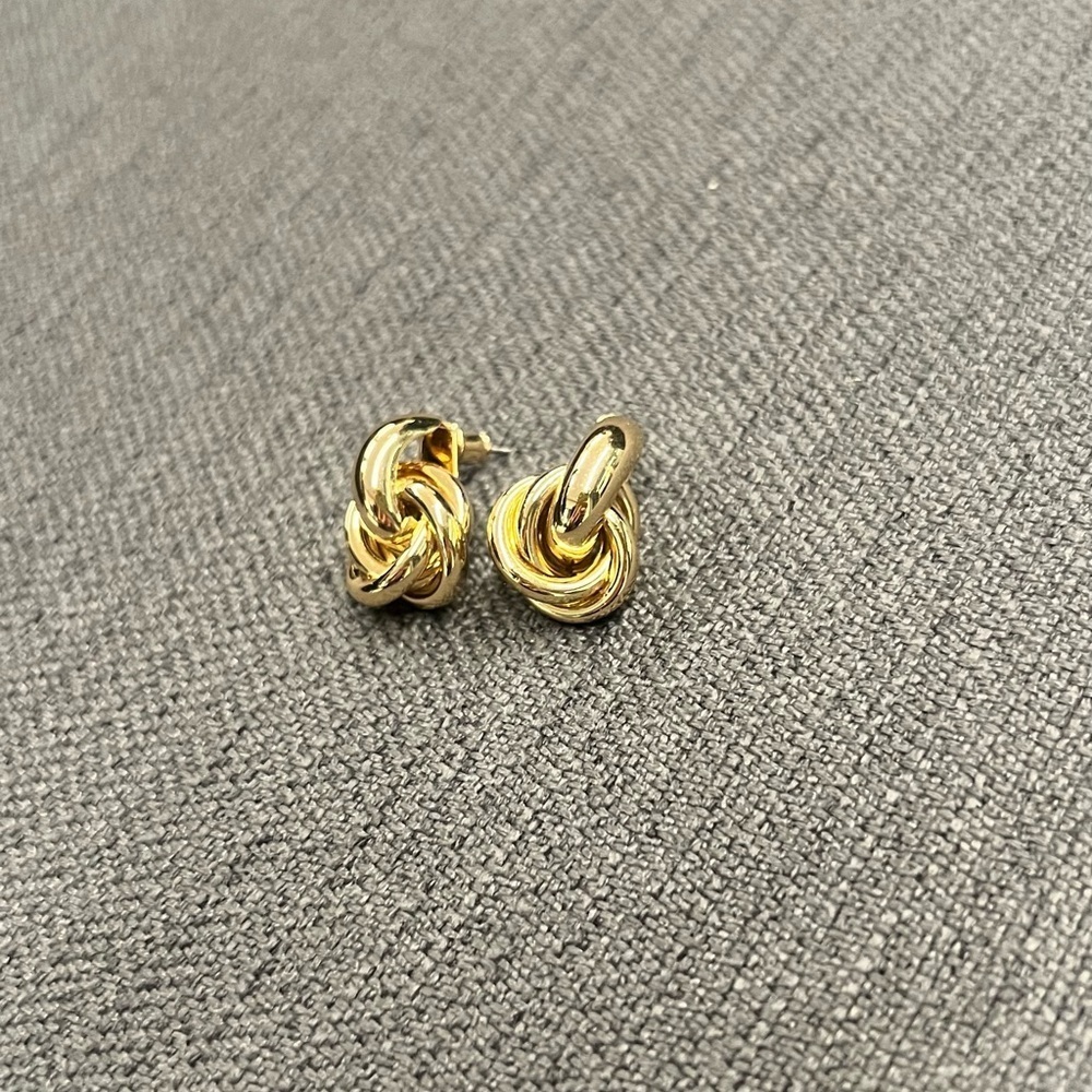 Gold Knot Earrings Drop Women Jewelry Twisted Stud Link - Picture 6 of 6